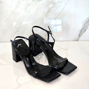 ZARA Square open toe anklestrap block heel Elegant Black Women's Sandals Size 40